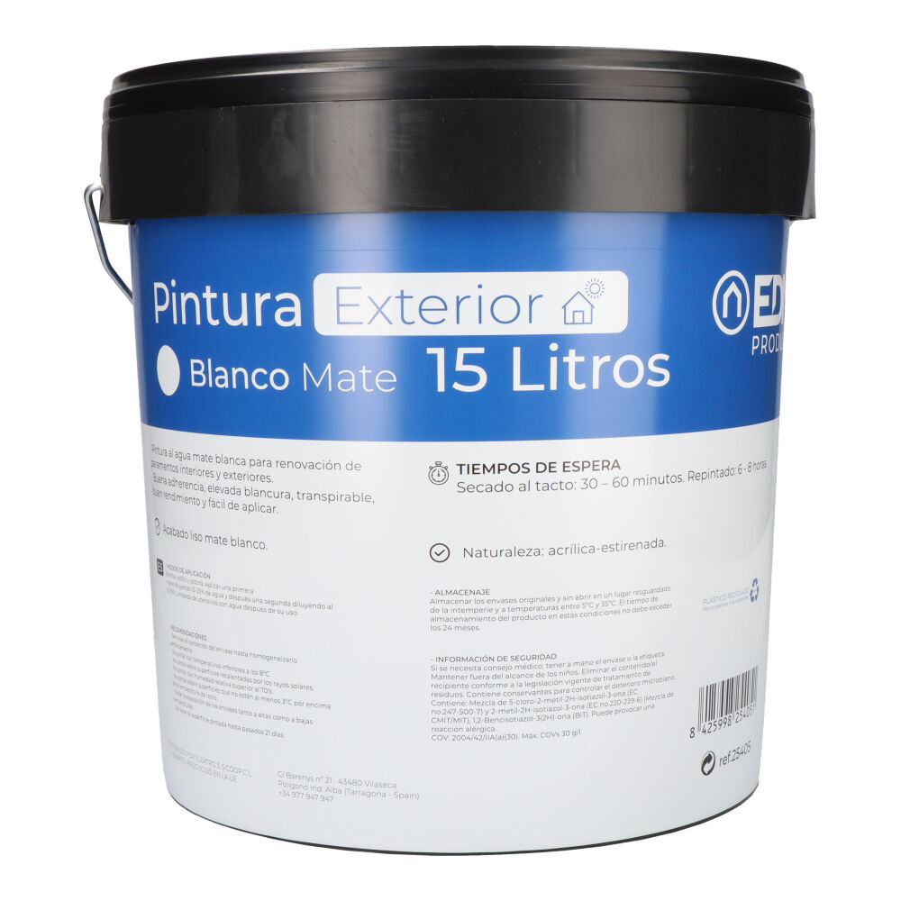 PINTURA PLASTICA MATE INTERIOR/EXTERIOR BLANCA 15L EDM