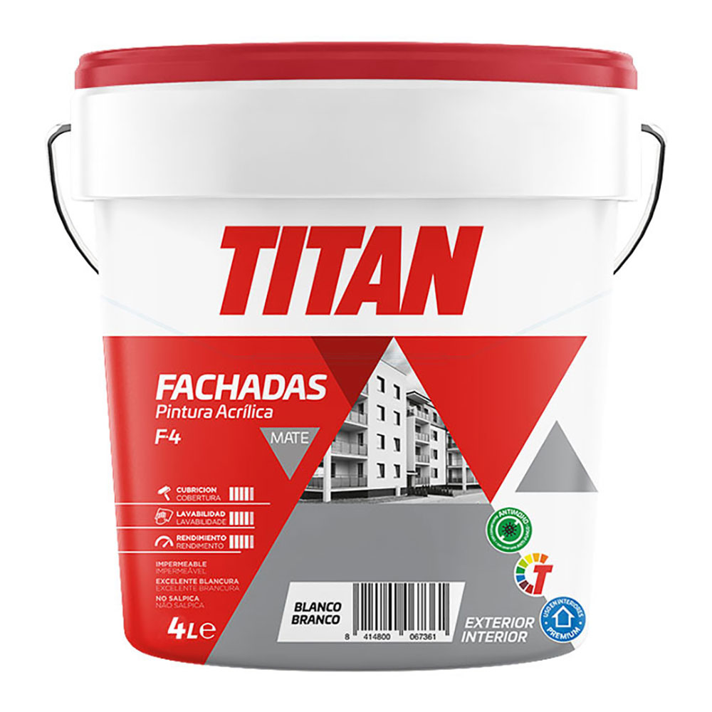 PINTURA ACRÍLICA FACHADAS MATE F-4 BLANCO 4L TITAN 125670004