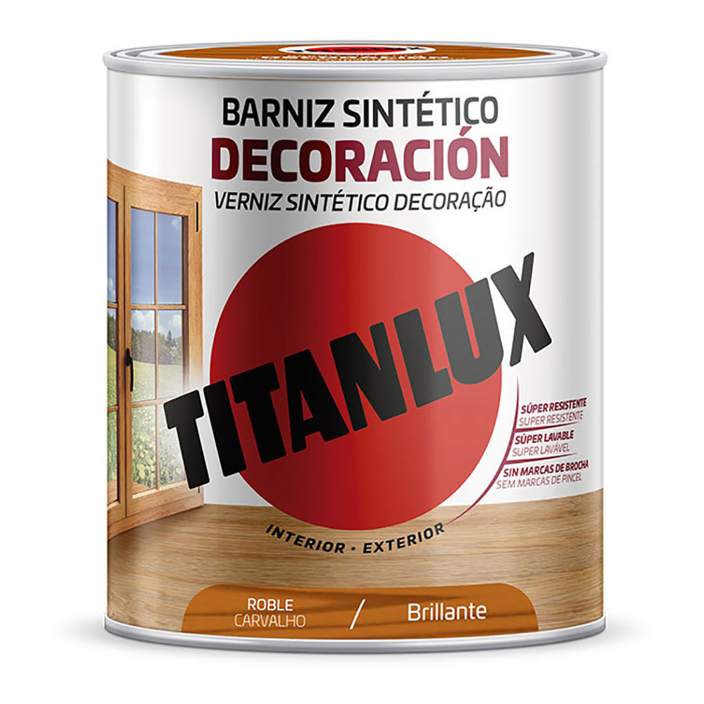 BARNIZ SINTÉTICO DECORACIÓN BRILLANTE ROBLE 0,250L TITANLUX M10100214