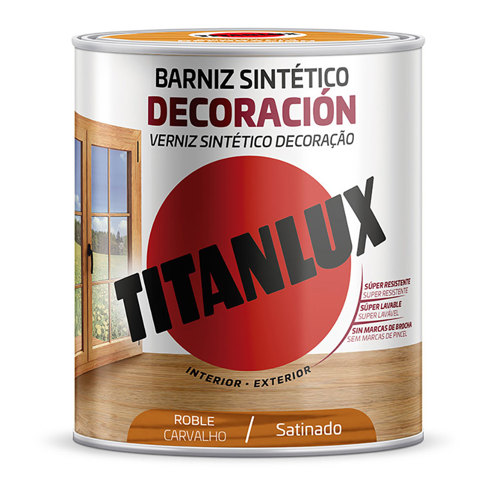 BARNIZ SINTÉTICO DECORACIÓN SATINADO ROBLE 0,250L TITANLUX M11100214