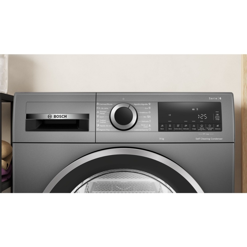 SECADORA CONDENSACION CON BOMBA DE CALOR COLOR GRIS FUNDICION 9 kg BOSCH WQG245DRES 1