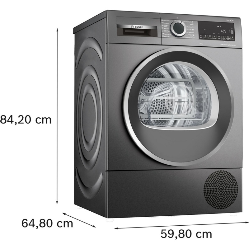 SECADORA CONDENSACION CON BOMBA DE CALOR COLOR GRIS FUNDICION 9 kg BOSCH WQG245DRES 2