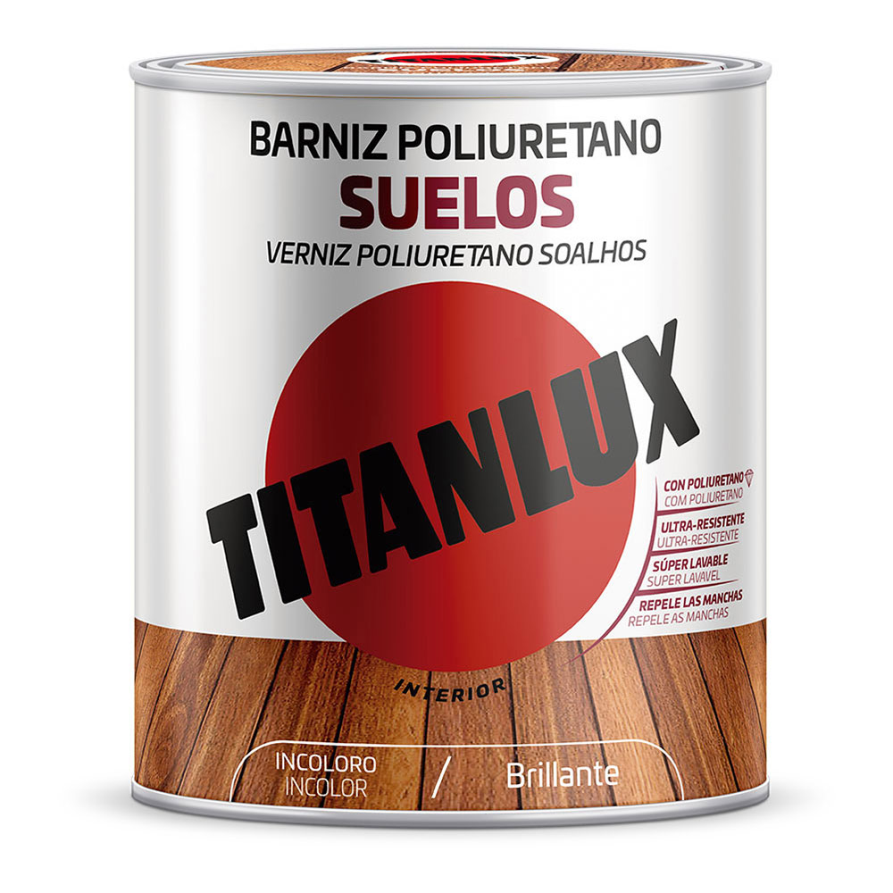 BARNIZ POLIURETANO SUELOS BRILLANTE INCOLORO 0,750L TITANLUX M16100034 - Ítem