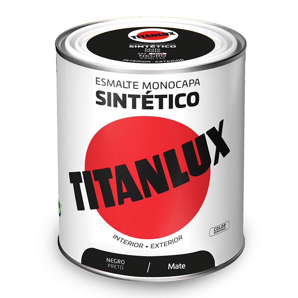 ESMALTE SINTÉTICO MONOCAPA NEGRO MATE 750ml TITANLUX 5809006