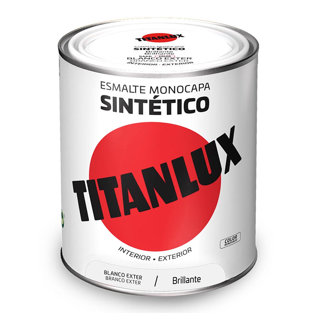 ESMALTE SINTÉTICO MONOCAPA BRILLANTE BLANCO EXTERIORES 750ml TITANLUX 5809022