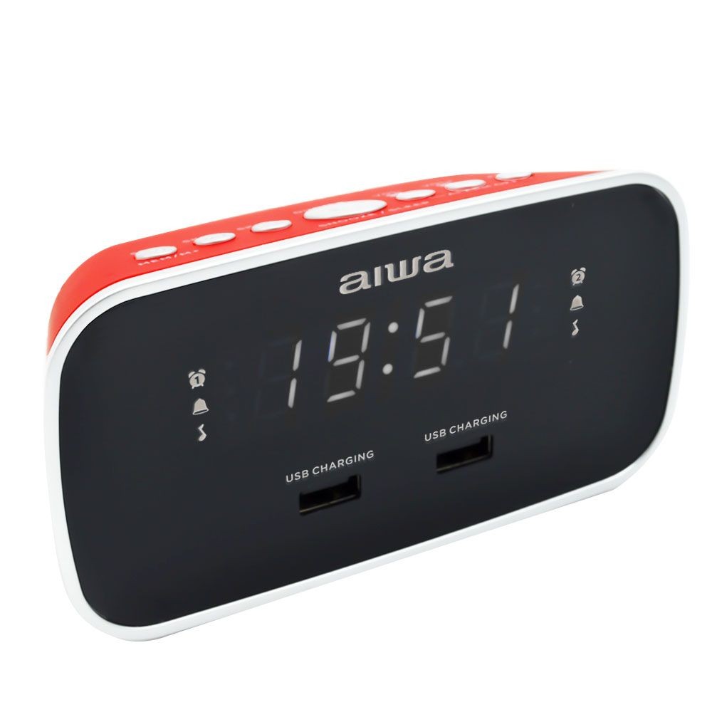 RADIO RELOJ DESPERTADOR AIWA CRU19RD ROJO, DISPLAY LED