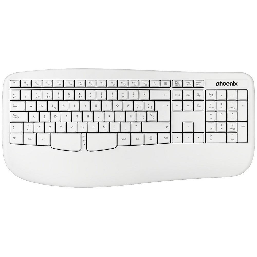 TECLADO PHOENIX K201 ERGONOMICO INALAMBRICO BLANCO