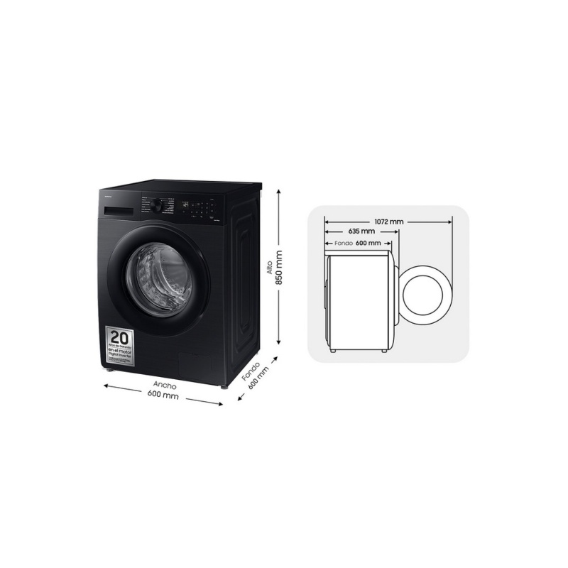 LAVADORA CARGA FRONTAL 9 kg y 1400 rpm INOX-NEGRA SAMSUNG WW90CGC04DABEC 1