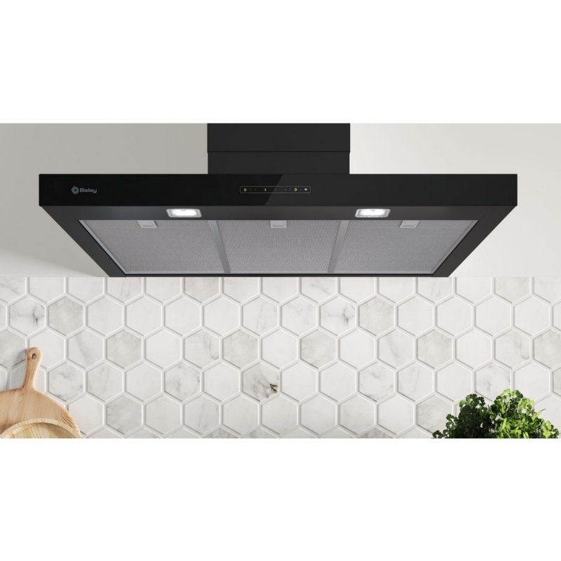 CAMPANA DECORATIVA 90 cm NEGRO MATE CON CRISTAL BALAY 3BC897GM 3