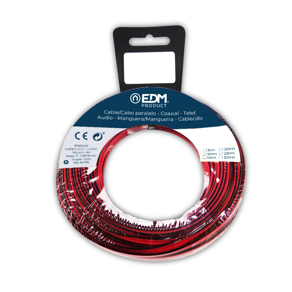 CARRETE CABLE PARALELO 2x1,5mm ROJO/NEGRO 5m (AUDIO)