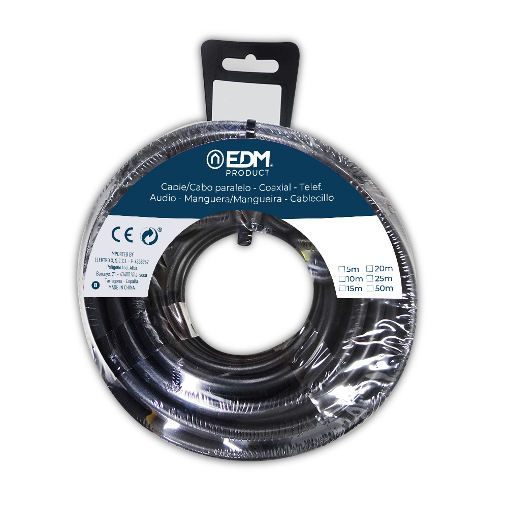 CARRETE MANGUERA PLANA NEGRA 2x1mm 10m (AUDIO) - Ítem