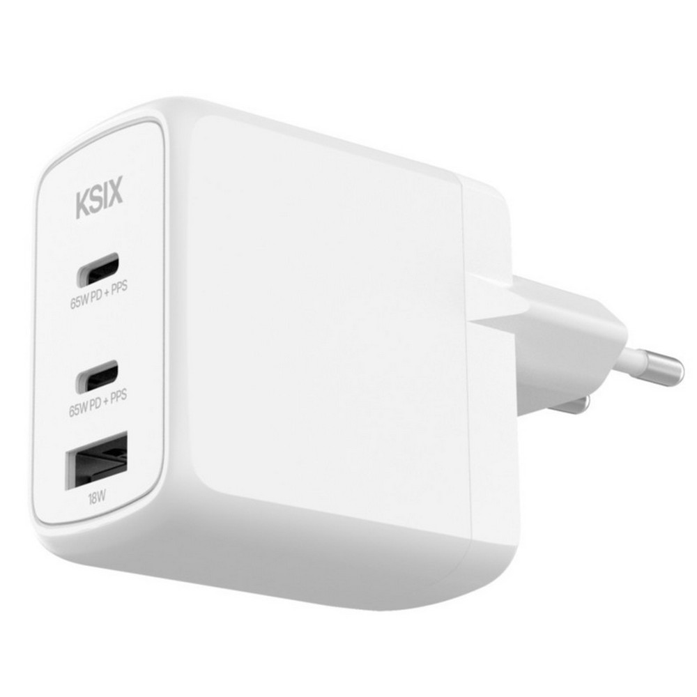 CARGADOR KSIX 2XUSB C + 1XUSB A GAN 65W BLANCO