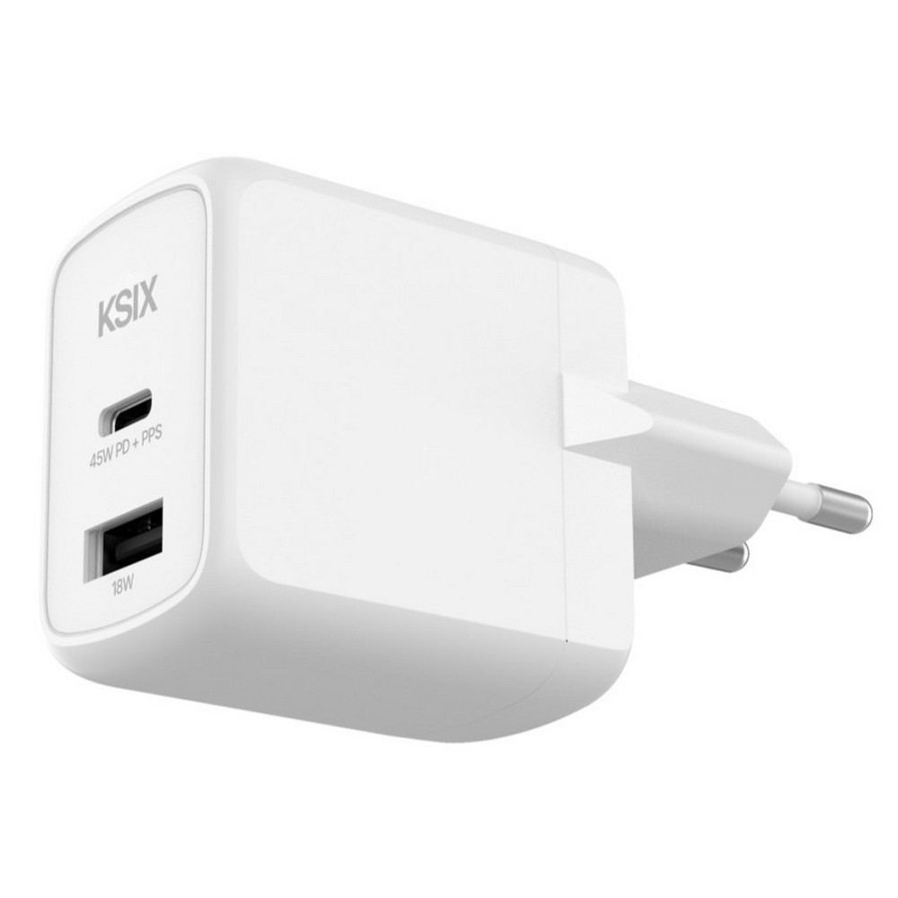 CARGADOR KSIX 1XUSB C + 1XUSB A GAN 45W BLANCO