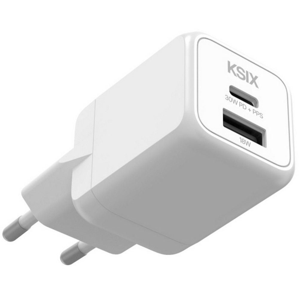 CARGADOR KSIX 1XUSB C + 1XUSB A GAN 30W BLANCO