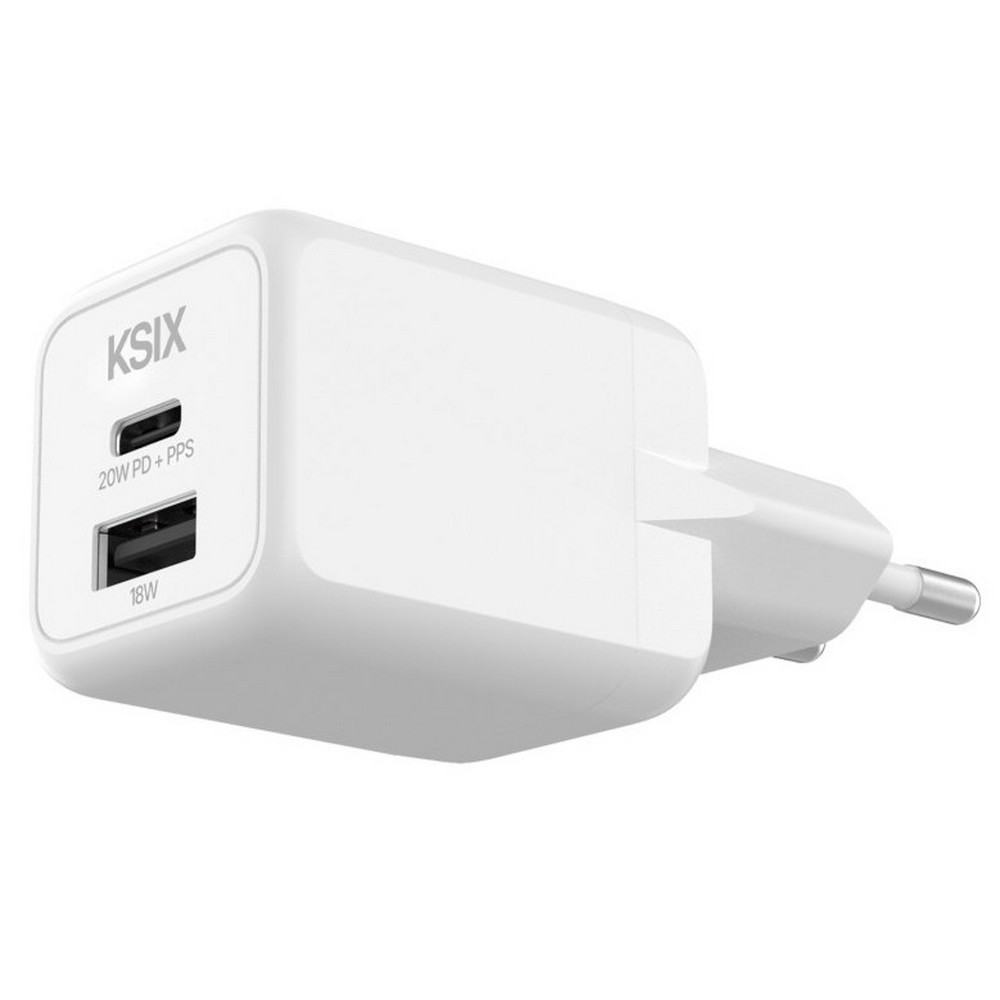 CARGADOR KSIX 1XUSB C + 1XUSB A GAN 20W BLANCO