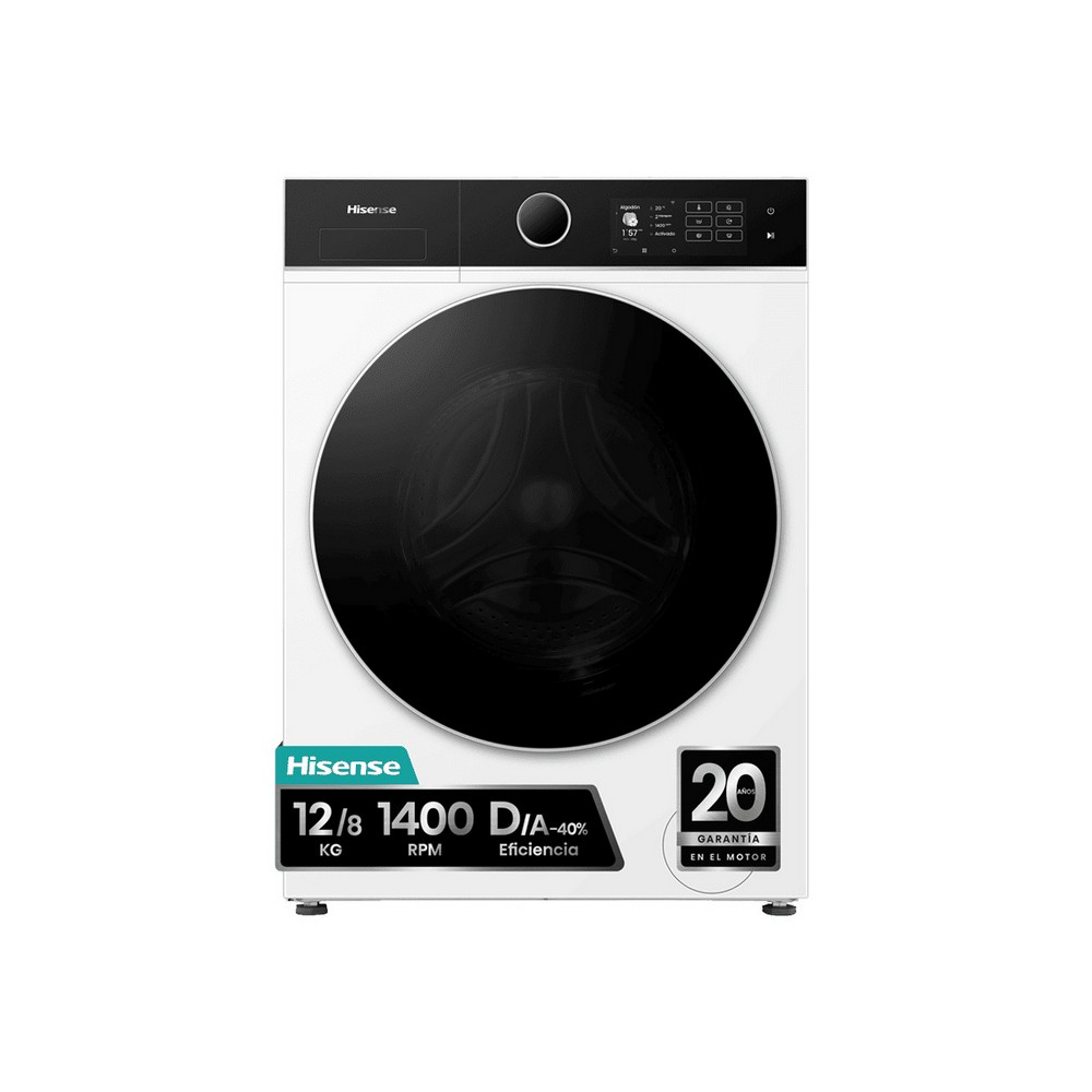 LAVADORA SECADORA BLANCA y NEGRA 12 kg LAVADO y 8 kg SECADO 1400 rpm HISENSE WD5I1245BWR