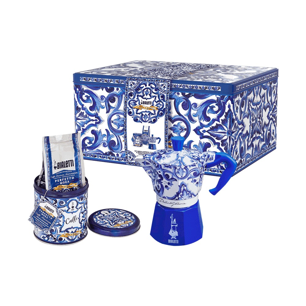 CAFETERA ITALIANA BIALETTI SET REGALO D.& G. 3 tazas AZUL