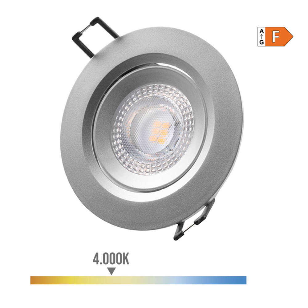 DOWNLIGHT LED EMPOTRABLE REDONDO 5W 4000K LUZ DIA COLOR CROMO Ø9cm EDM