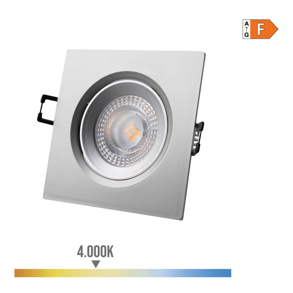 DOWNLIGHT LED EMPOTRABLE CUADRADO 5W 4000K LUZ DIA COLOR CROMO 9x9cm EDM