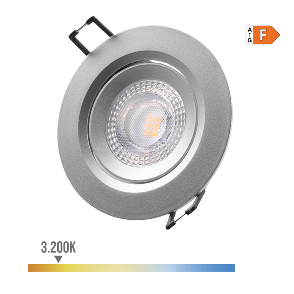 DOWNLIGHT LED EMPOTRABLE REDONDO 5W 3200K LUZ CALIDA COLOR CROMO Ø9cm EDM