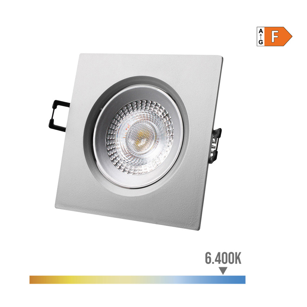 DOWNLIGHT LED EMPOTRABLE CUADRADO 5W 6400K LUZ FRIA COLOR CROMO 9x9cm EDM