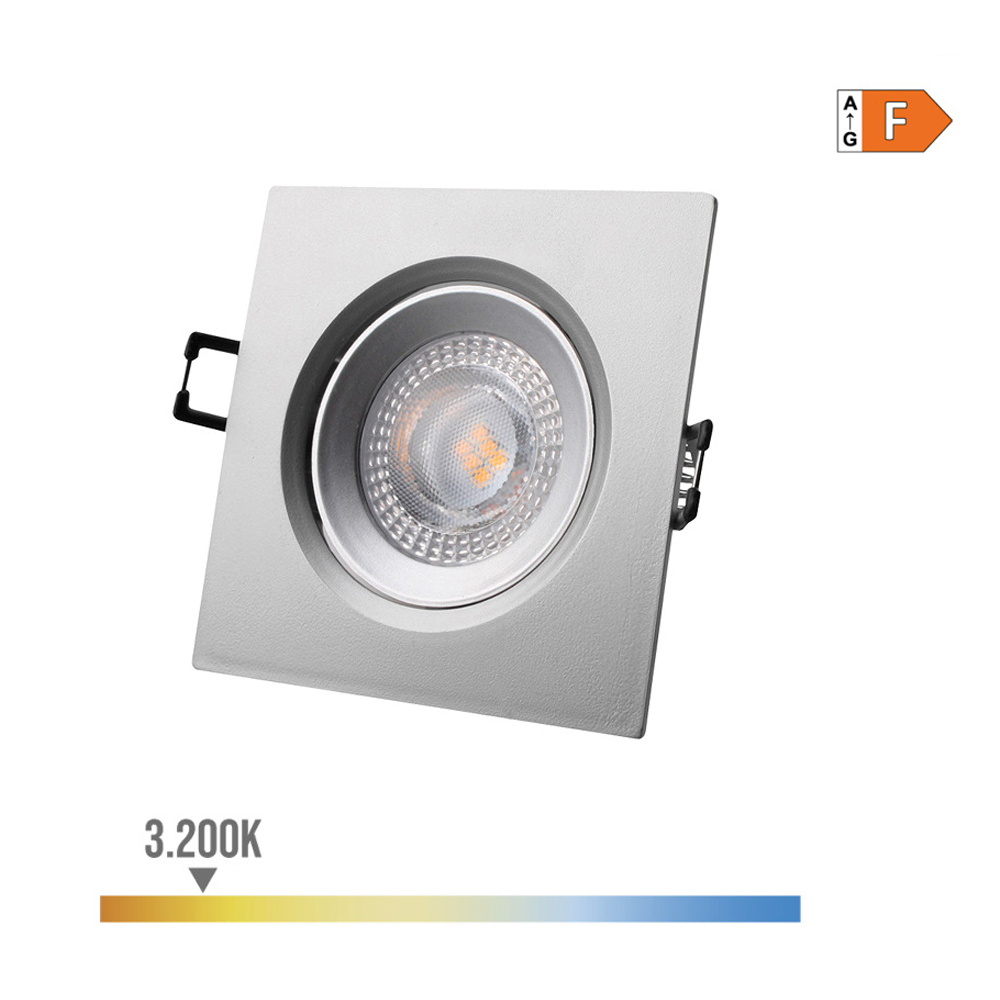 DOWNLIGHT LED EMPOTRABLE CUADRADO 5W 3200K LUZ CALIDA COLOR CROMO 9x9cm EDM