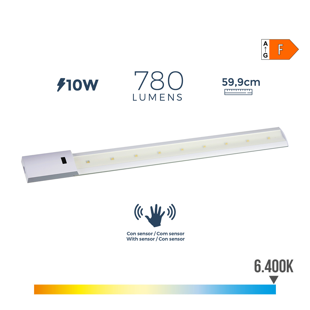 REGLETA LED CON SENSOR 10W 780lm 6400K LUZ FRIA 5,5x59,9cm EDM