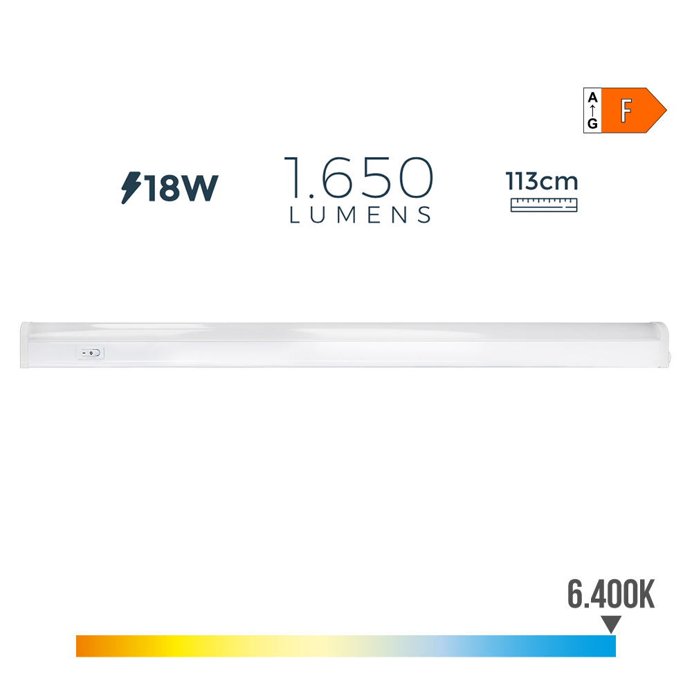 REGLETA ELECTRONICA LED 18W 1650lm 6400K LUZ FRIA 3,6x113,8x3cm EDM