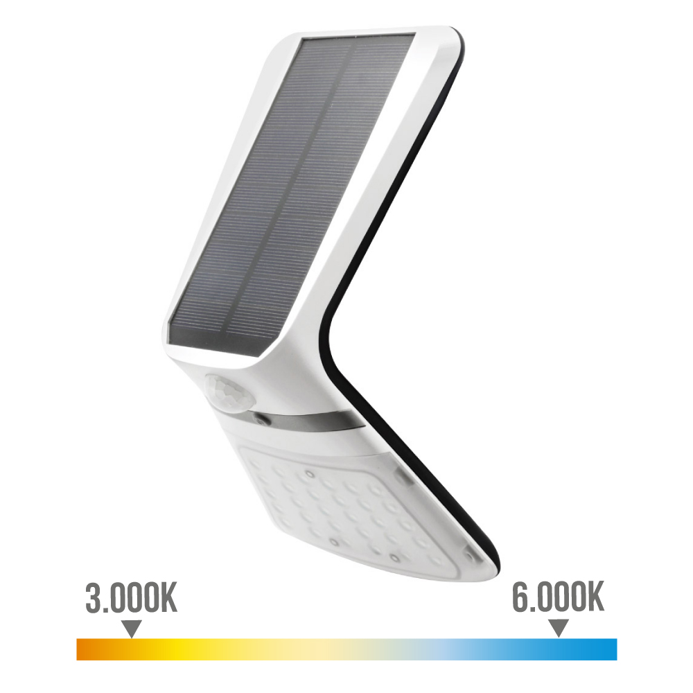 APLIQUE SOLAR 3,5W 430lm RECARGABLE SENSOR PRESENCIA (2-8m) COLOR BLANCO 10,5x13cm EDM - Ítem
