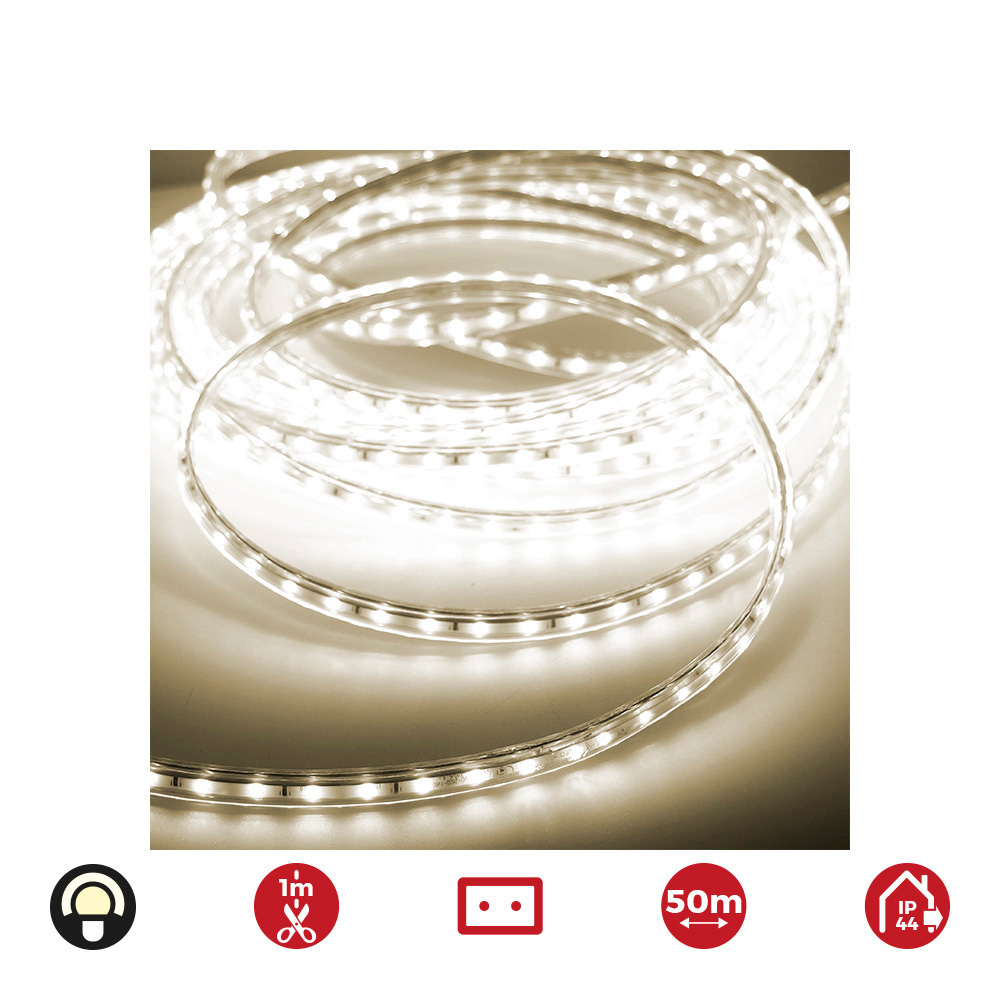 TIRA DE LED 60 LEDS/m 4,2W/m BLANCO CALIDO 3.200K IP44 EDM 220-240V (USO INTERIOR-EXTERIOR) EURO/m 50m