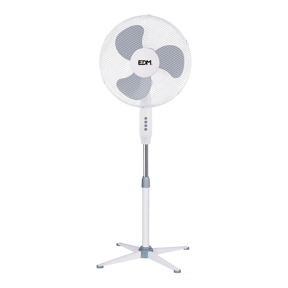 VENTILADOR DE PIE. COLOR BLANCO. POTENCIA: 45W ASPAS: Ø40cm ALTURA REGULABLE 105-125cm EDM