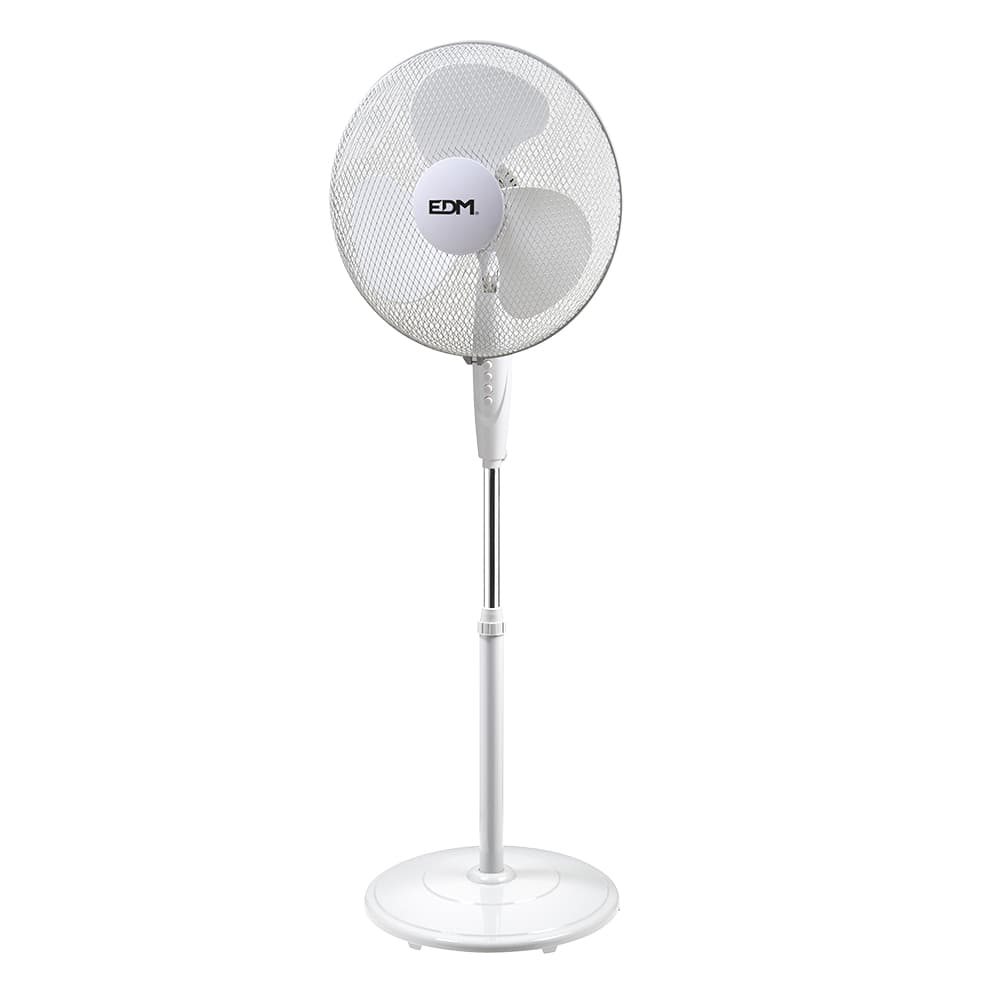 VENTILADOR DE PIE CON BASE CIRCULAR. COLOR BLANCO. POTENCIA: 45W ASPAS: Ø40cm ALTURA REGULABLE 110-130cm EDM