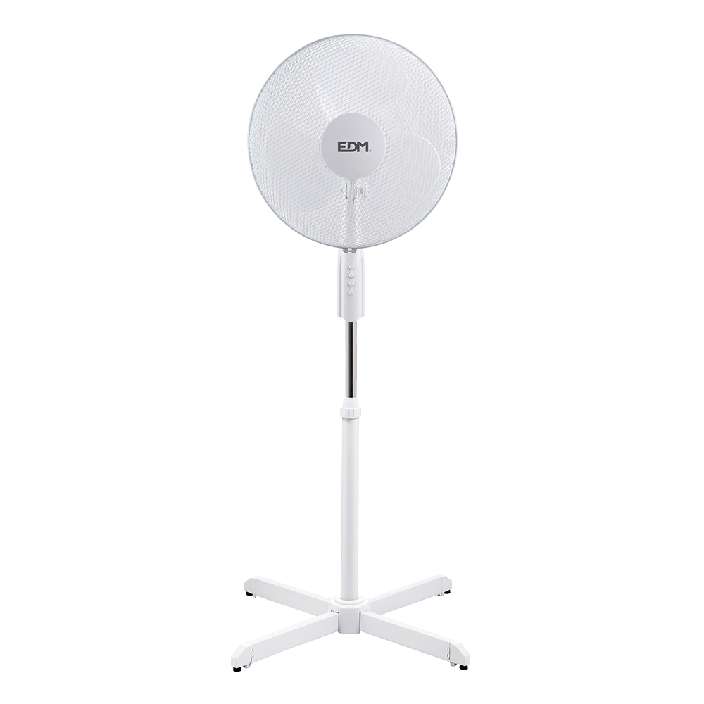 VENTILADOR DE PIE. COLOR BLANCO. POTENCIA: 50W ASPAS: Ø40cm ALTURA REGULABLE 110-130cm EDM - Ítem