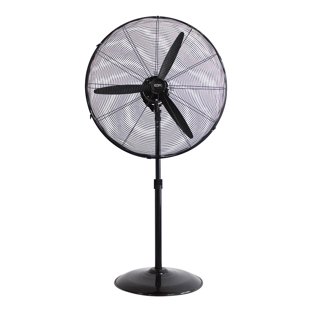 VENTILADOR DE PIE INDUSTRIAL, OSCILANTE. CON BASE CIRCULAR. COLOR NEGRO. POTENCIA: 180W ASPAS: Ø60cm. ALTURA REGULABLE 117-156cm EDM