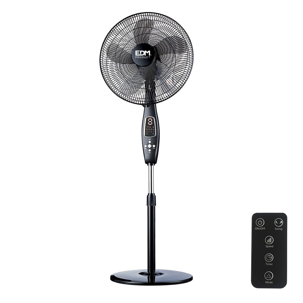 VENTILADOR DE PIE CON MANDO A DISTANCIA. COLOR NEGRO. POTENCIA: 60W ASPAS: Ø40cm ALTURA REGULABLE 110-130cm EDM