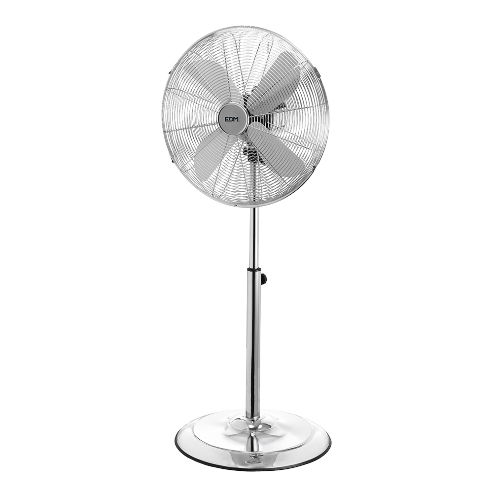 VENTILADOR DE PIE CON BASE CIRCULAR. CROMADO. POTENCIA: 60W ASPAS: Ø40cm ALTURA REGULABLE 90-116cm EDM