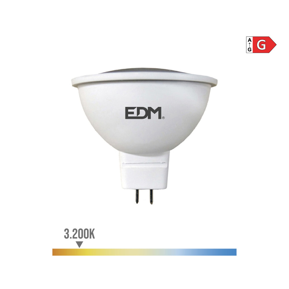 BOMBILLA DICROICA LED MR16 (GU5.3) 5W 12V 450lm 3200K LUZ CALIDA Ø5x5cm EDM