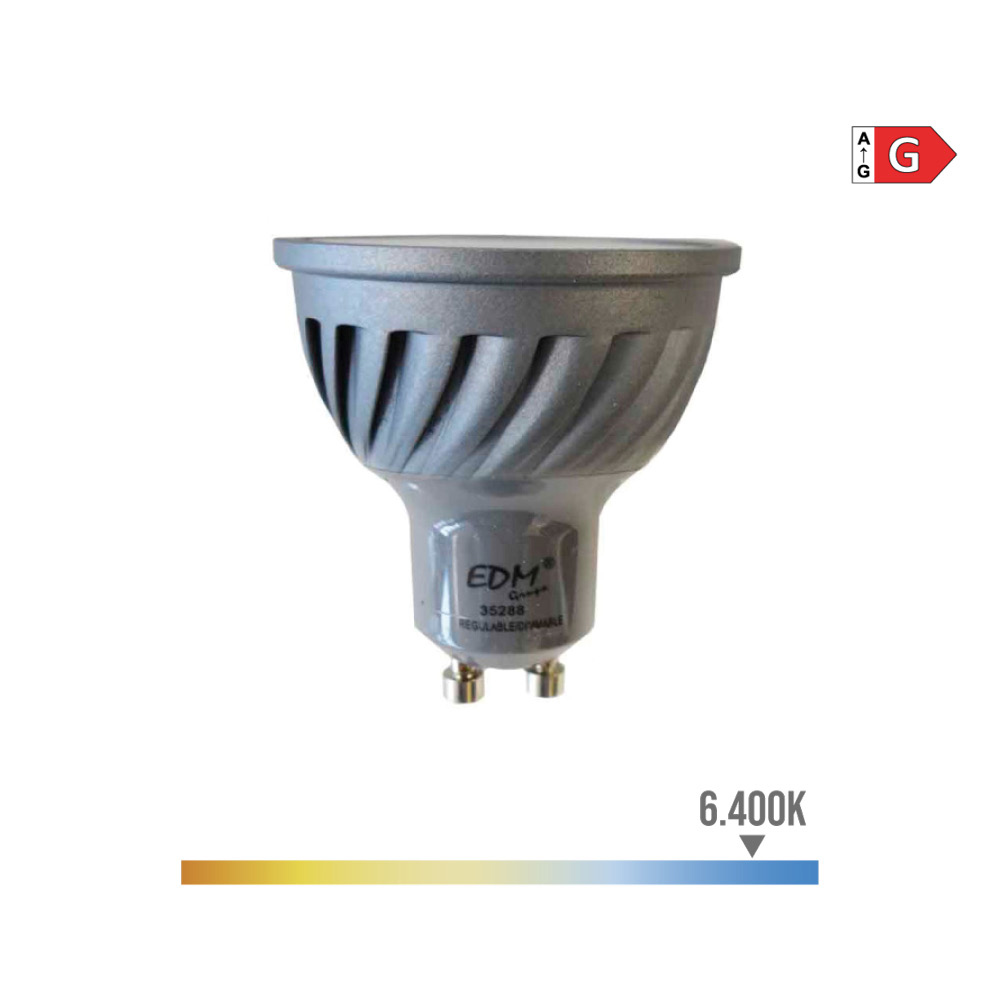 BOMBILLA DICROICA LED REGULABLE GU10 6W 480lm 6400K LUZ FRIA Ø5x5,5cm EDM