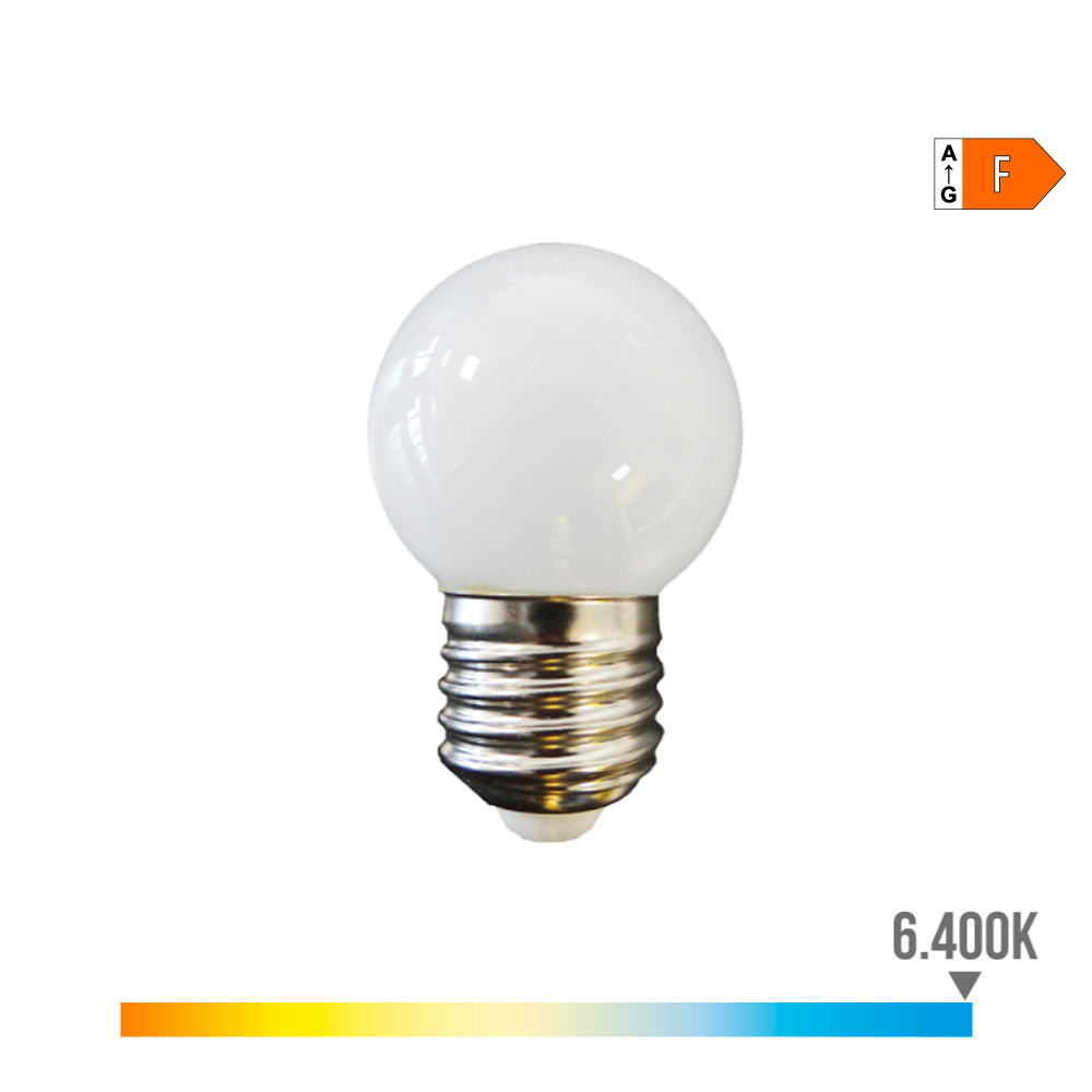 BOMBILLA ESFERICA LED E27 1,5W 130lm 6400K LUZ FRIA Ø4,3x7cm EDM