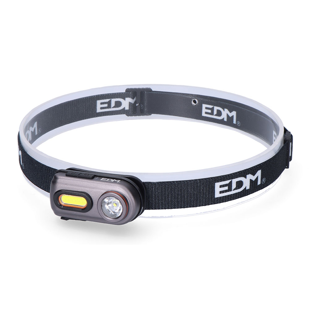 LINTERNA FRONTAL 2 LEDS 3W+5W 400lm RECARGABLE. EDM