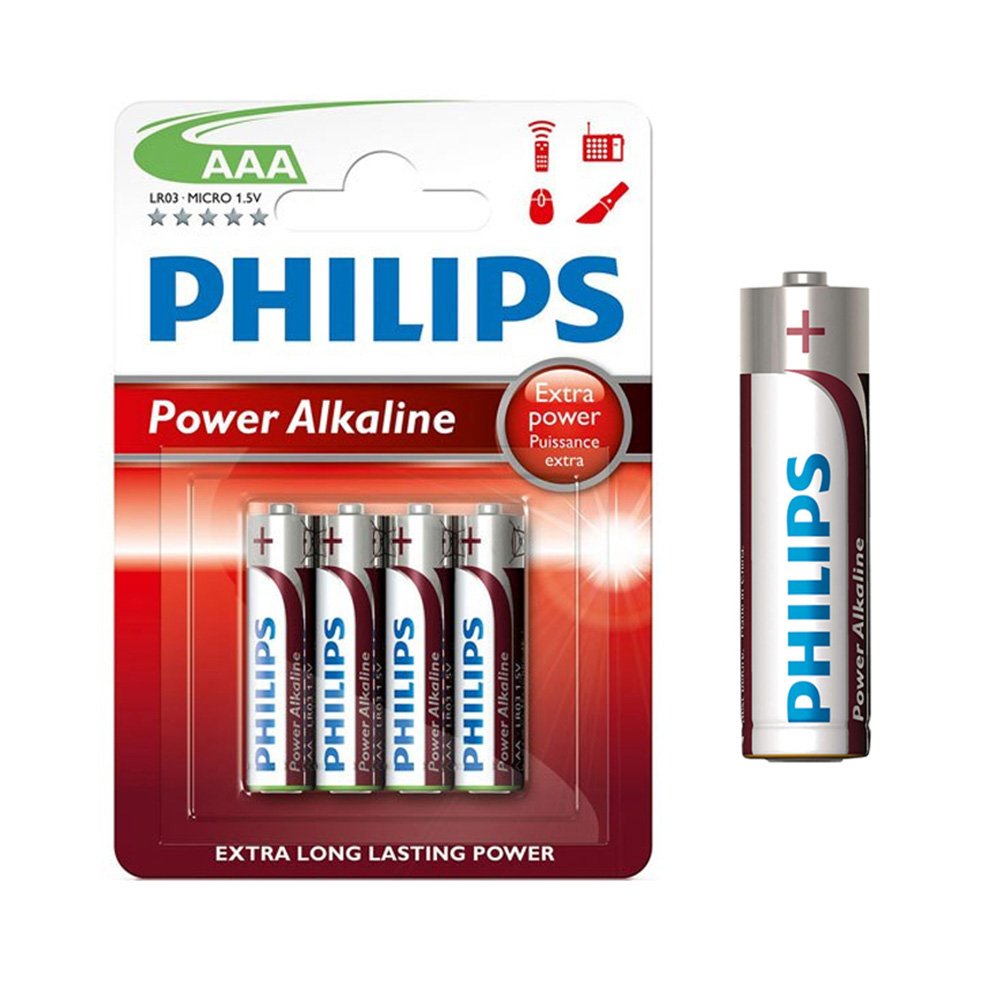 PILA ALKALINA PHILIPS AAA - LR03 1,5V (BLISTER 4 unid.) Ø10,5x44,5mm