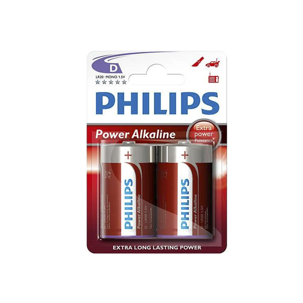 PILA ALKALINA PHILLIPS D - LR20 1,5V (BLISTER 2 unid.) Ø34,2x61,5mm