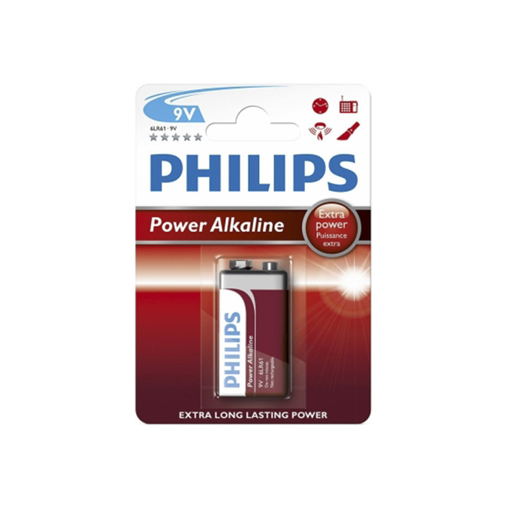 PILA ALKALINA PHILIPS 6LR61 9V (BLISTER 1 unid.) 26,5x17,5x48,5mm