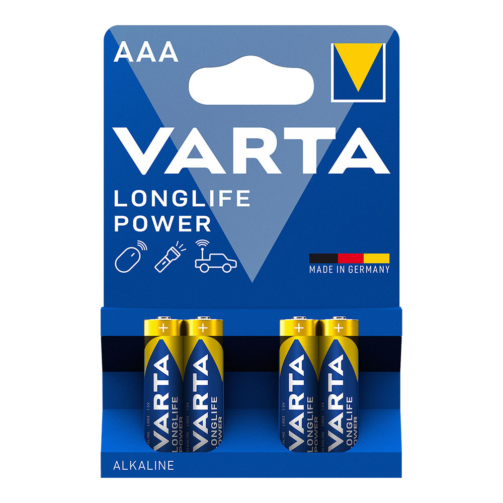 PILA VARTA ALKALINA LONGLIFE POWER AAA - LR03 (BLISTER 4 unid.) Ø10,5x44,5mm