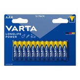 PILA VARTA ALKALINA LONGLIFE POWER AAA - LR03 (BLISTER 12 unid.) Ø10,5x44,5mm