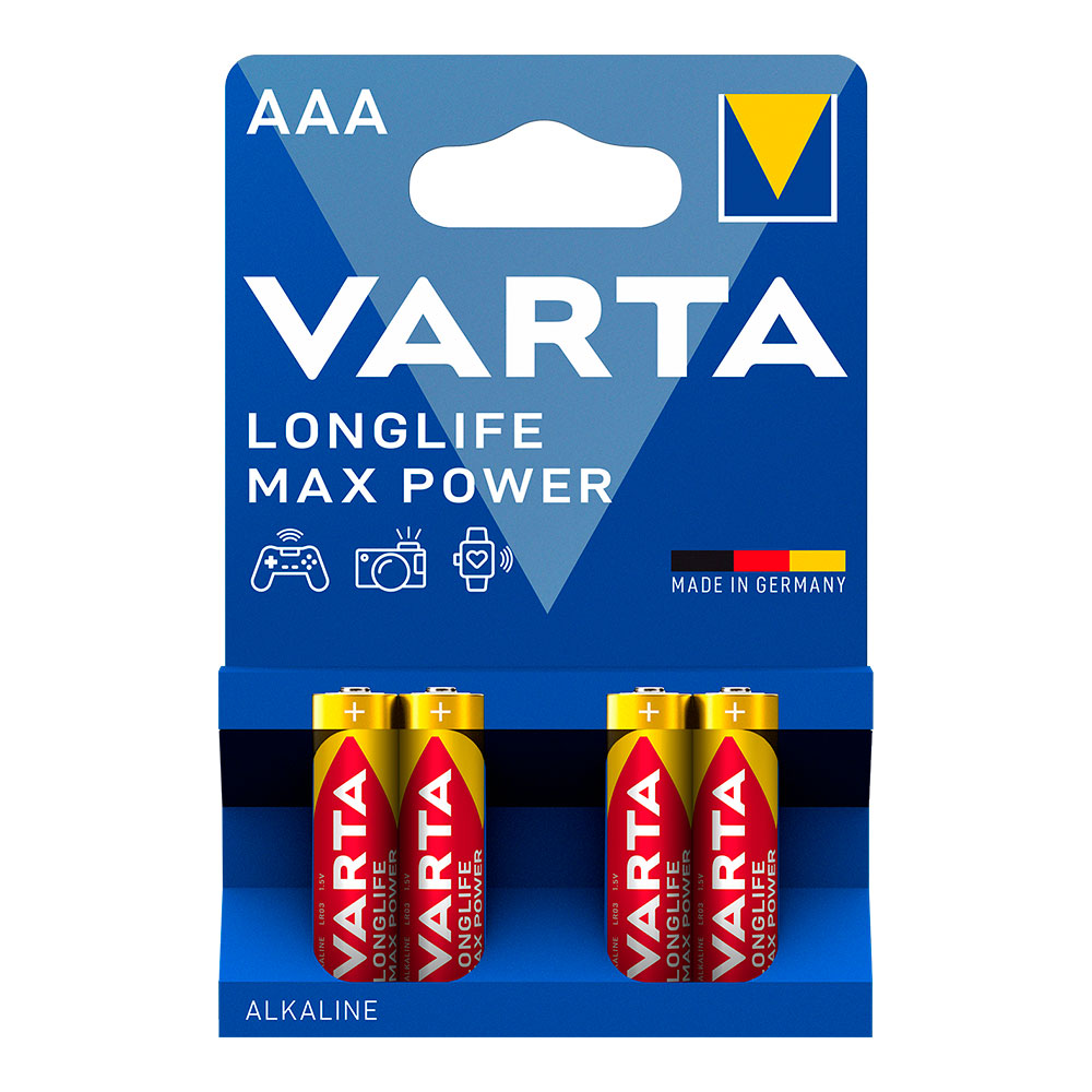 PILA VARTA LONGLIFE MAX POWER AAA - LR03 (BLISTER 4 unid.) Ø10,5x44,5mm