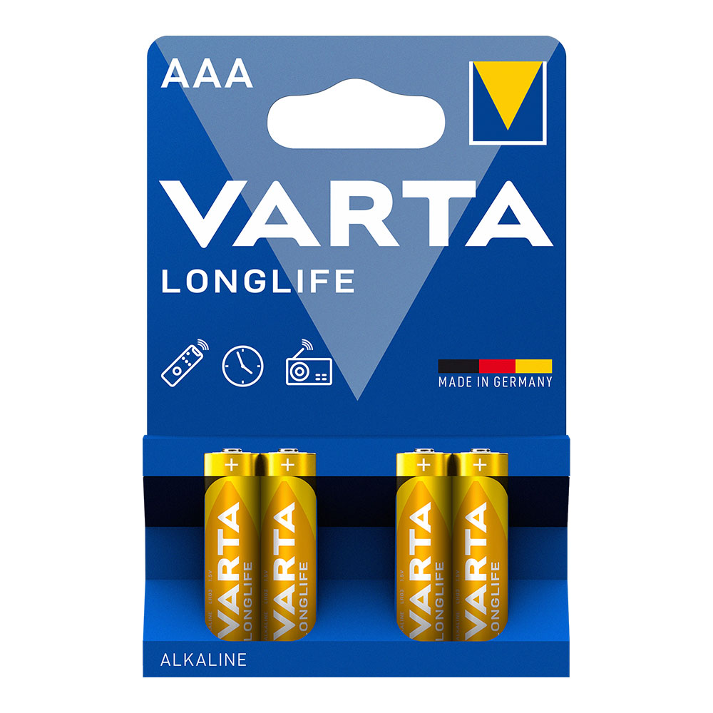 PILA ALKALINA VARTA AAA - LR03 LONGLIFE (BLISTER 4 unid.) Ø10,5x44,5mm