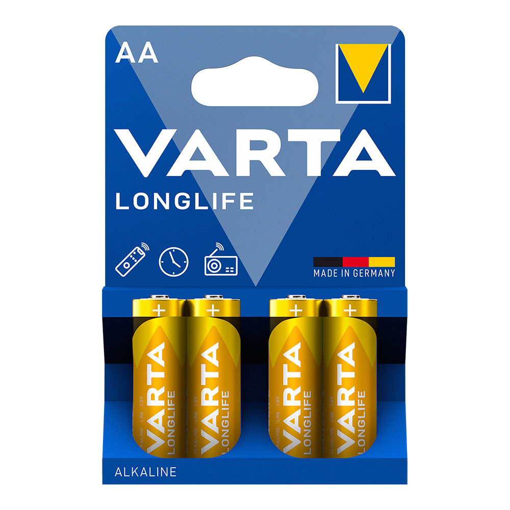 PILA ALKALINA VARTA AA - LR06 LONGLIFE (BLISTER 4 unid.) Ø14,5x50,5mm