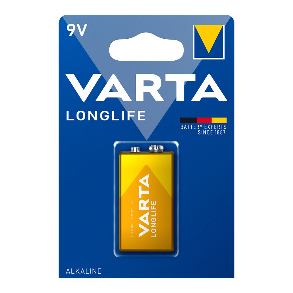 PILA ALCALINA VARTA 9V - 6LR61 LONGLIFE (BLISTER 1 unid.) 26,5x17,5x48,5mm