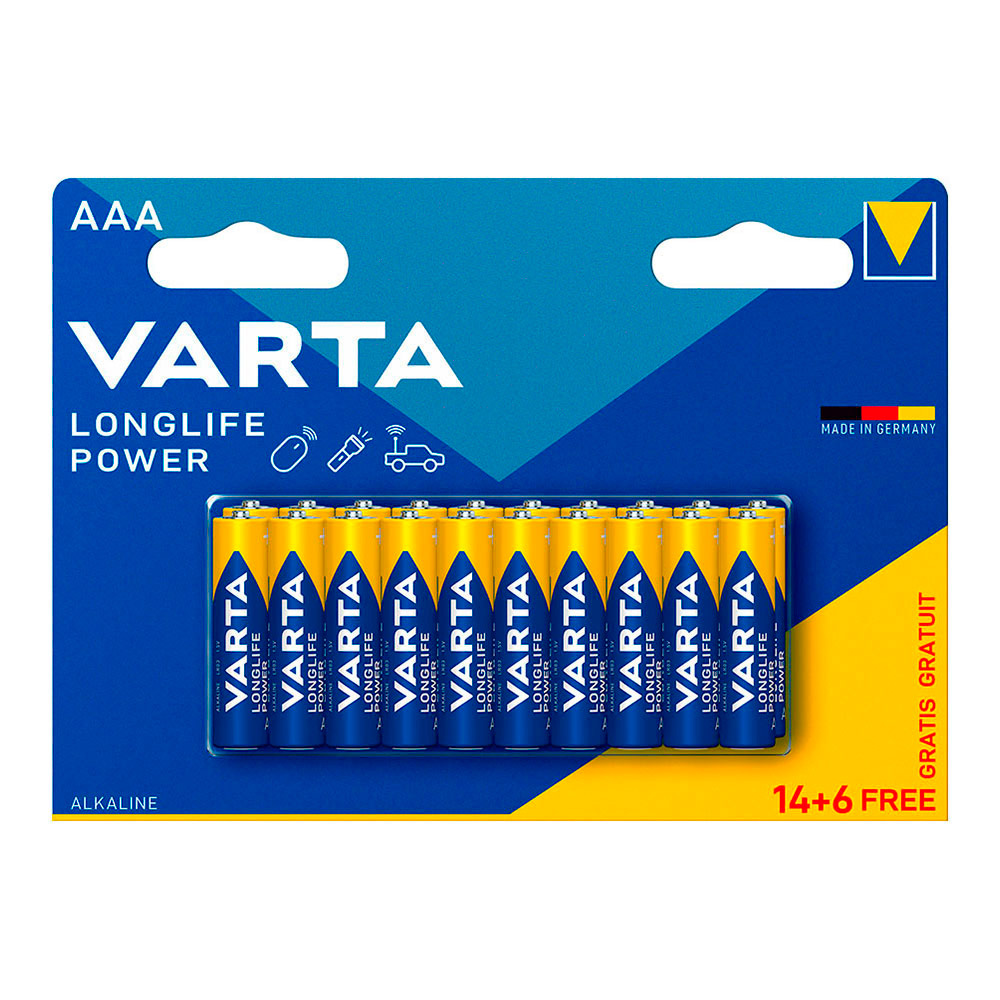 PILA VARTA LONGLIFE POWER AAA - LR03 (BLISTER 14+6 unid.) Ø10,5x44,5mm